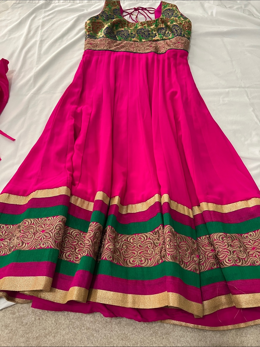 Fuchsia & Gold Embellished Anarkali Dress with Green Accents